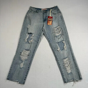 French Star Jeans Womens 9 Light Blue Girlfriend Fit High Rise Distressed NWT